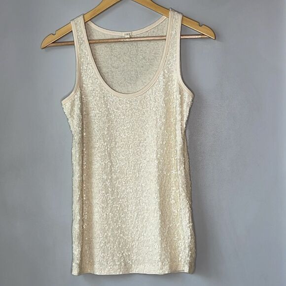 J. Crew Sequin & Terrycloth Linen Cotton Blend Tank Top Cream - Picture 2 of 8